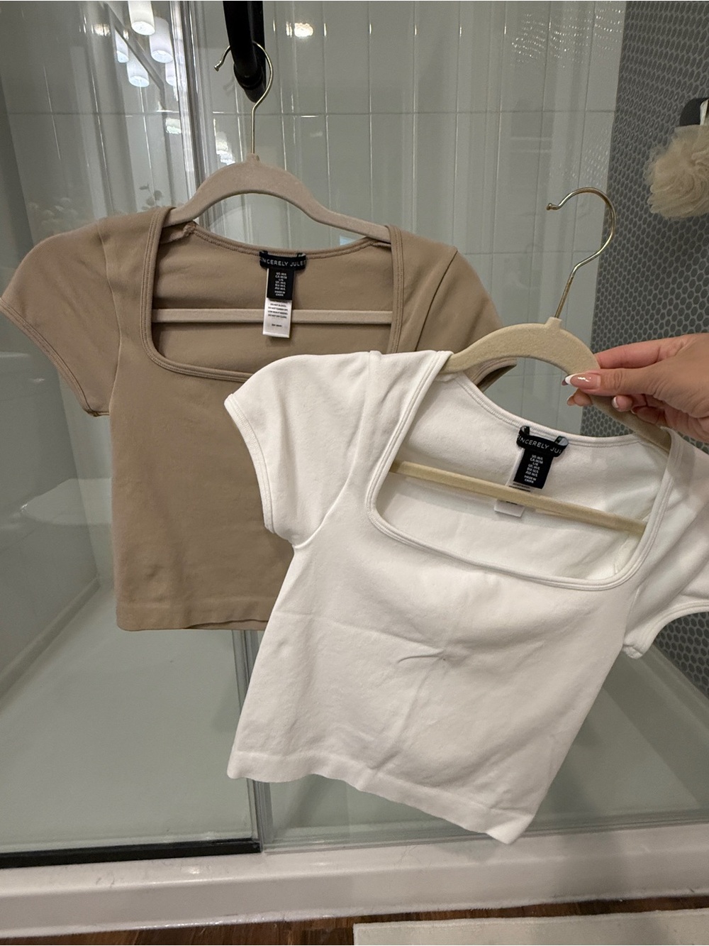 Square Neck Crop Top Set - Taupe & White